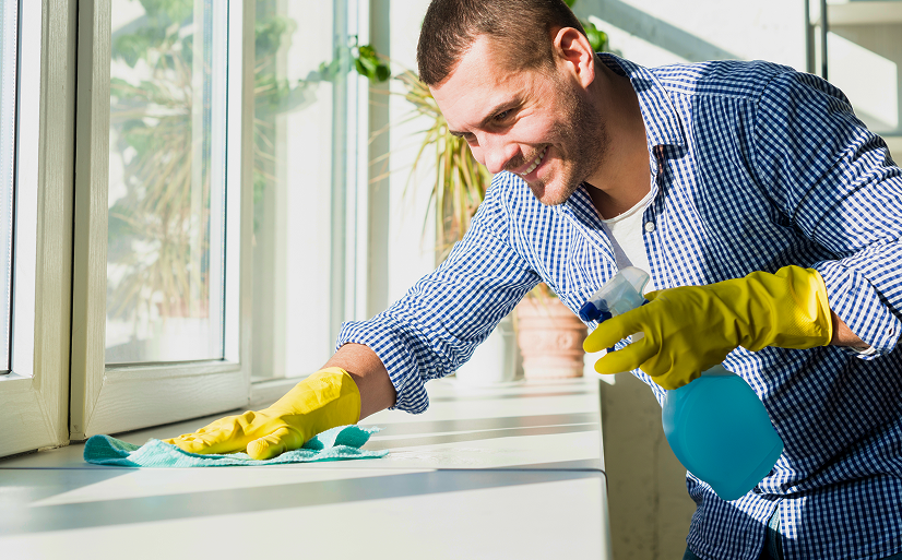 Cleaner wiping window sill
