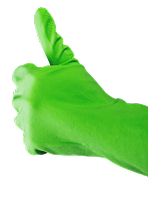 Thumbs up with green glove